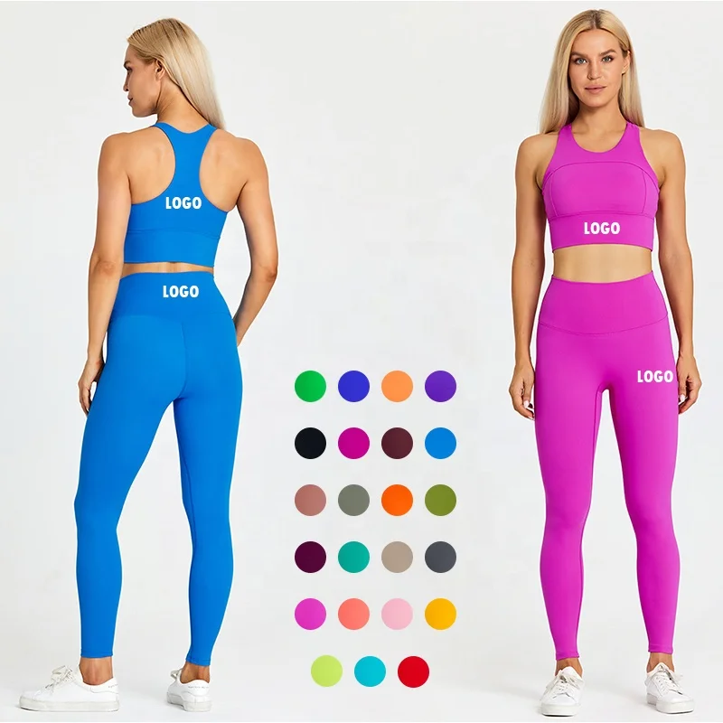 23 Colors Women New Yoga Suit Racerback Sports Bra Peach Hip No Camel Toe Yoga Leggings 2 Pieces Set Gym Fitness Activewear Sets