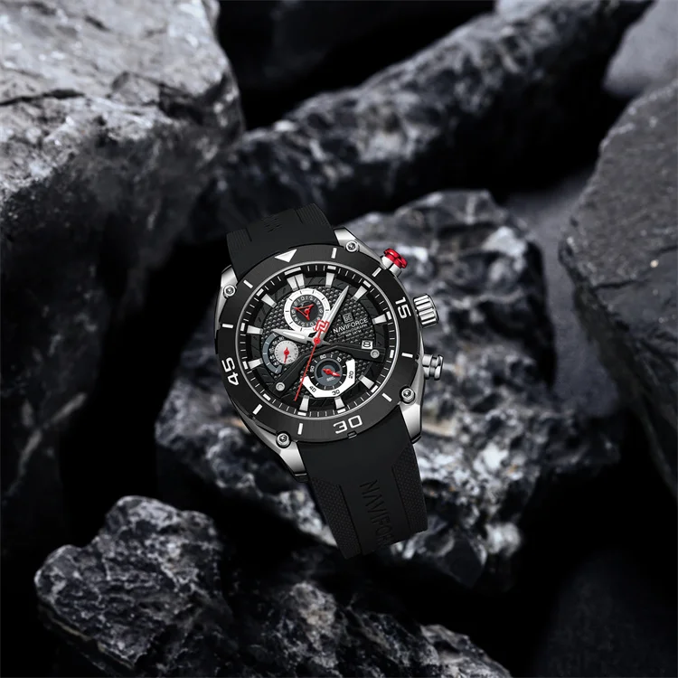 NAVIFORCE 8038 SBB Quartz Chronograph men watches China factory waterproof wristwatch with Fumed Silica band