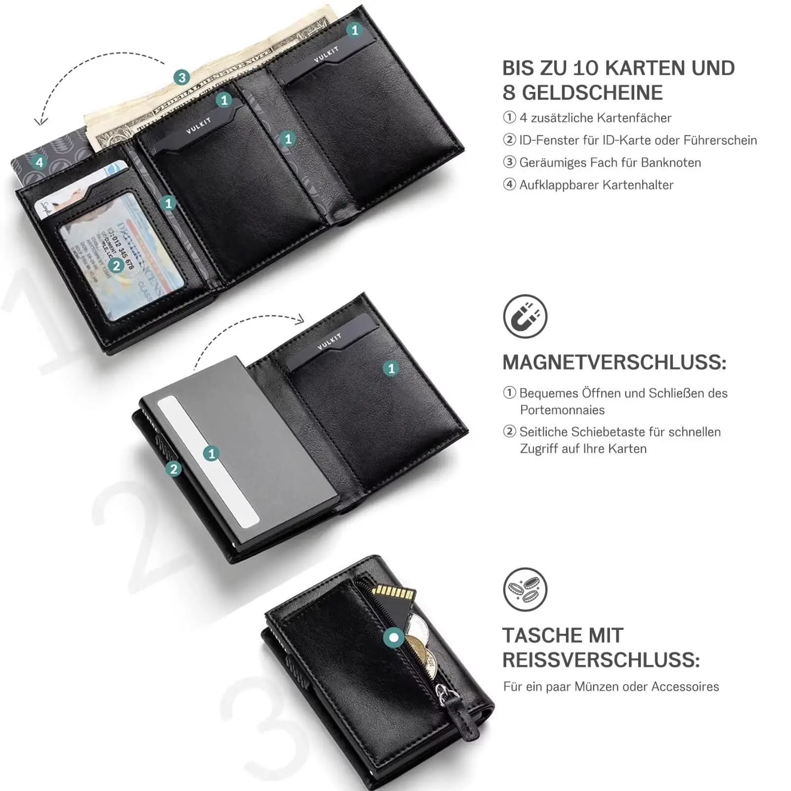 Leather Wallet with Coin Pocket  RFID Blocking Aluminum Protection Card Holder Small Mini Slim Wallet Pop Up Card Holder