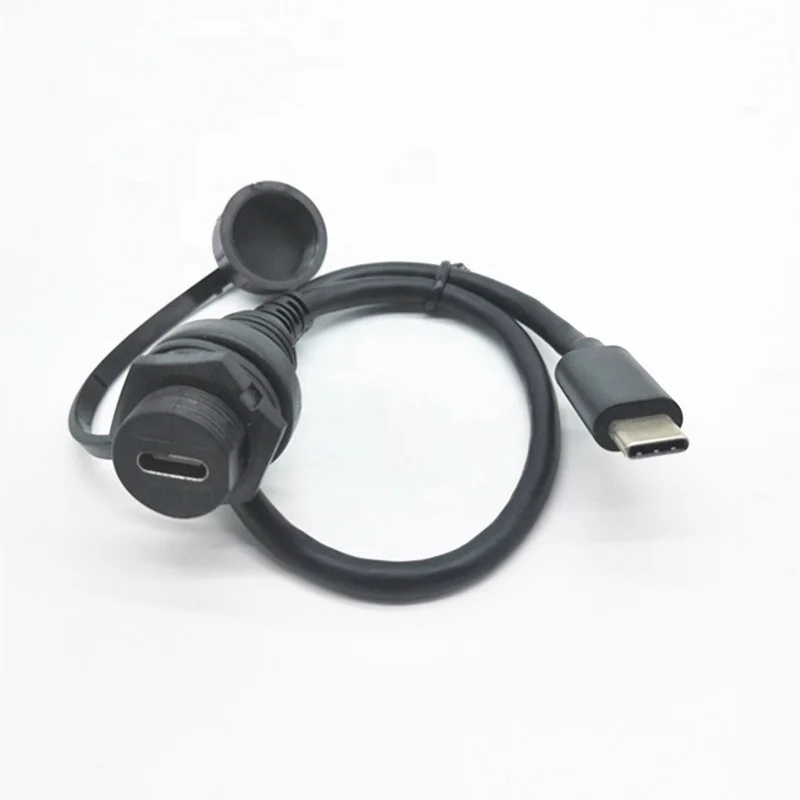 alibaba wholesale USB C IP67 Waterproof cable type C  Male to Female Panel Mount Type C cable for Car Boat Motorcycle