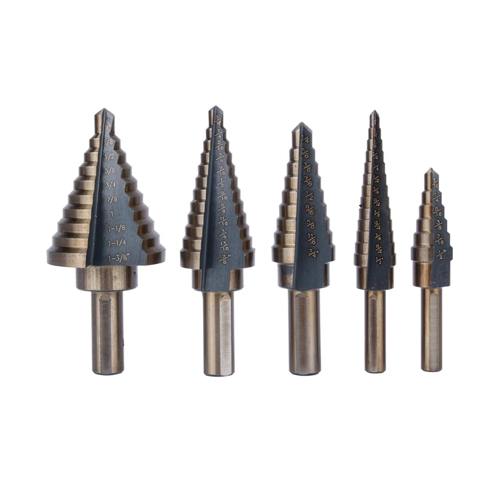 5Pcs HSS M2 Step Drill Bits Step Cone Cutting Tools Steel Woodworking Wood Metal Drilling Set