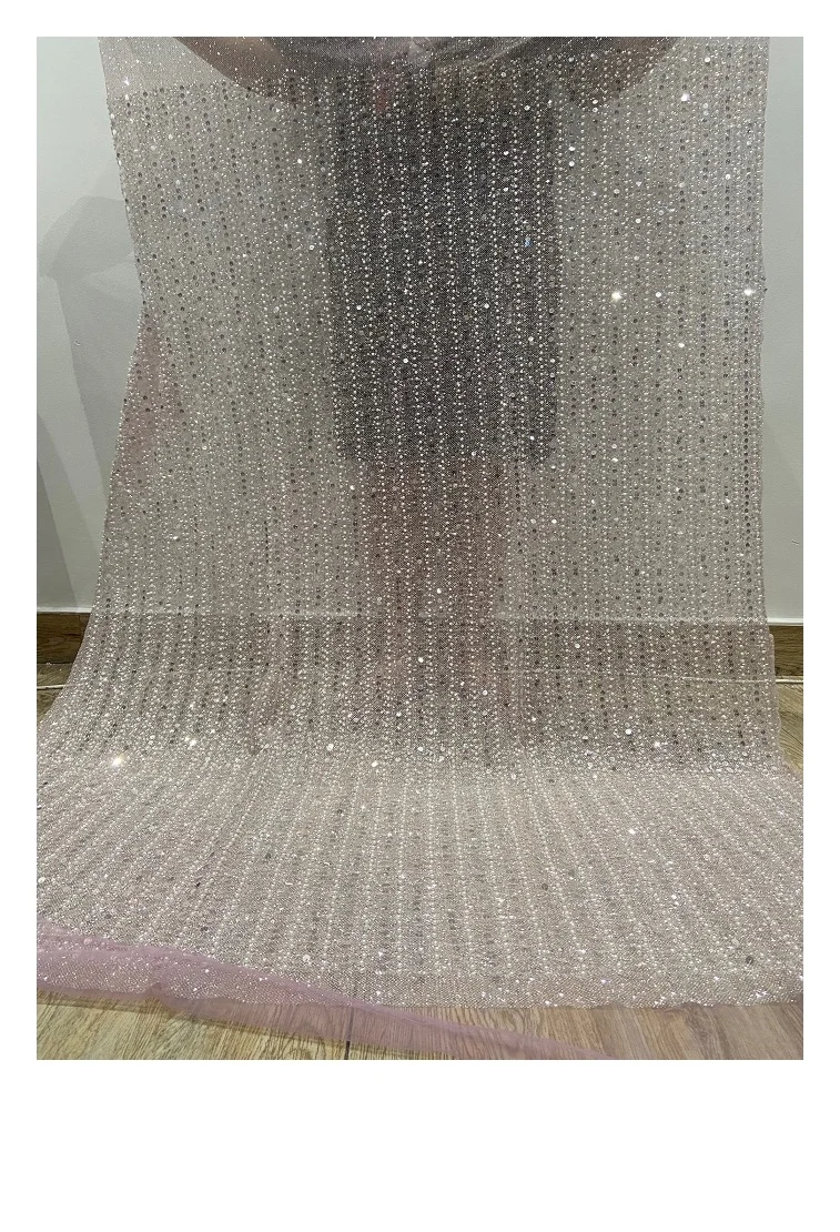 High Quality Bridal Fabric Lace Shiny Beaded Sequined Mesh Fabric For Evening Dress