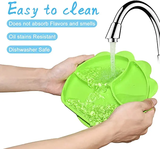BPA Free Toddler Kids Children Divided Toddler Dinner Feeding Plate Silicone Baby Suction Plate