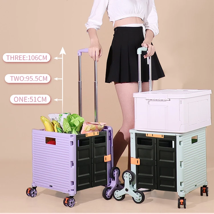 Baoyu Double 3 in 1 Wheels Stair Climbing Vegetable Supermarket Mini Folding Easy Box Shopping Cart Trolley Foldable