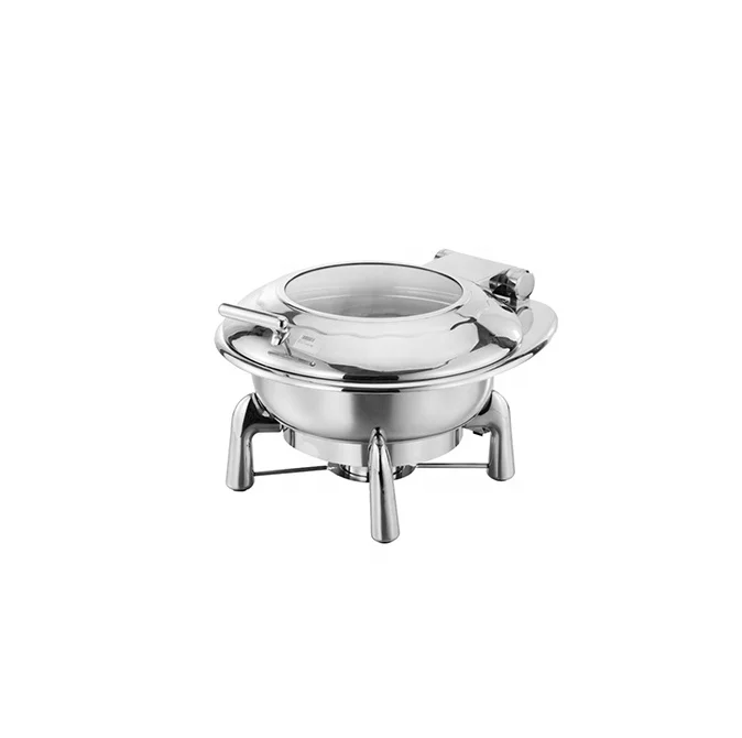 304 Stainless Steel Hydraulic Buffet Electric Food Warmer Soup Chafing Dish 11qt 11L Round Chafer Body with Glass Lid