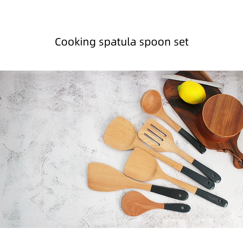 Beechwood  Cooking Tools Nonstick Spatula and Spoons Set Wooden Utensils Set