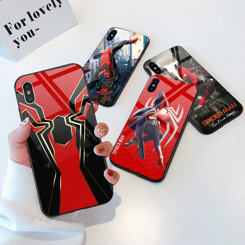 Custom print Spider Man Glossy Toughened glass phone case for iPhone 12 7/8 Plus X XS XR 11Pro Mobile phone Cases