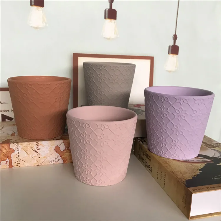 Green plants succulent flowers red pottery ground potted plants embossed patterns balcony breathable coarse pottery