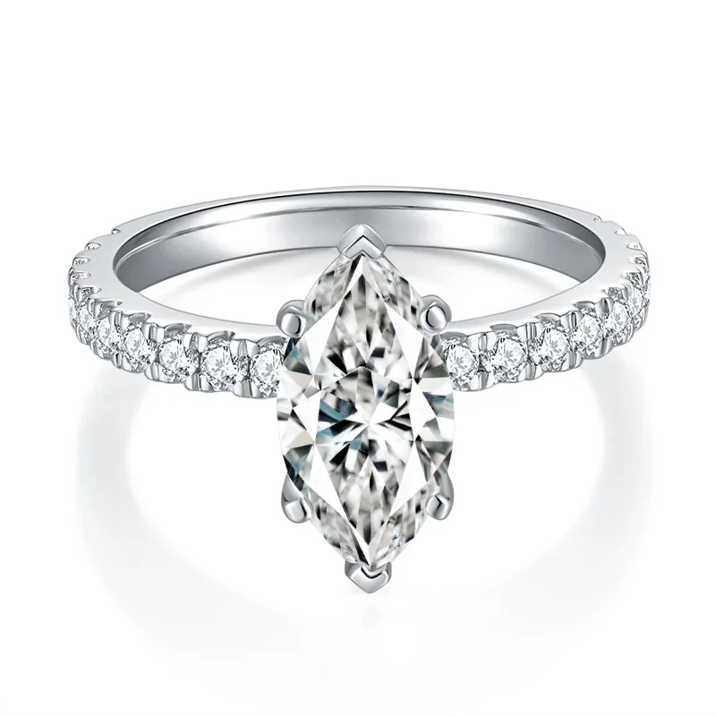 Hot Seller Sterling Silver Six Prong Classical 925 Silver Custom 6x12mm Marquise White Natural Moissanite Setting Ring For Women
