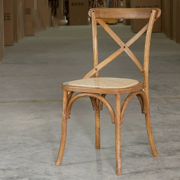 Commercial Outdoor Furniture Wood Cross Back Dining Restaurant Wooden Hotel Stacking Wedding Banquet Chair