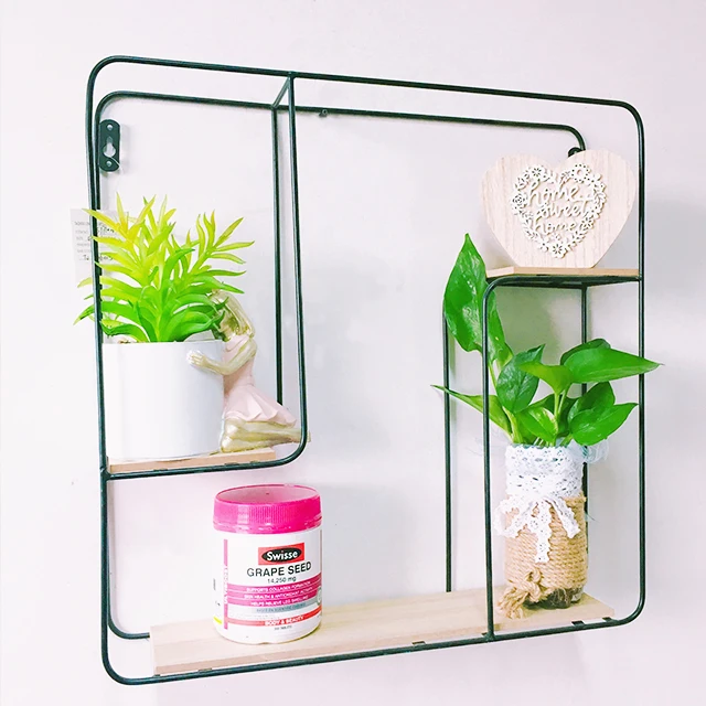 The most popular new wall rack wooden hanging iron shelf for home decor