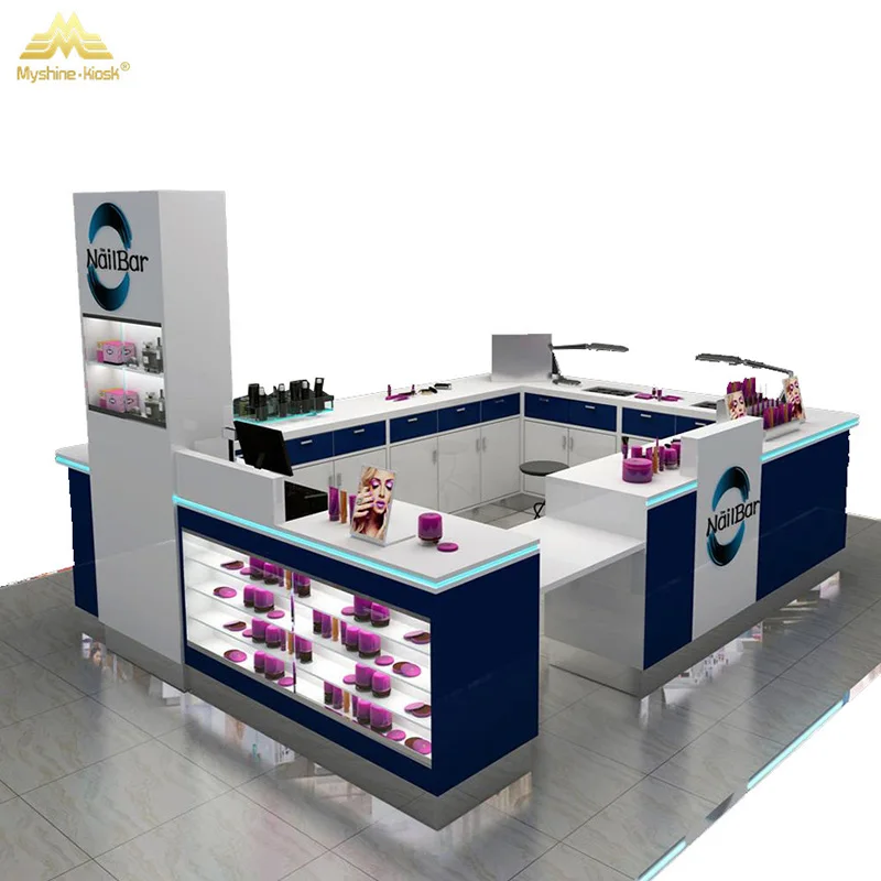 Factory Price Shopping Mall Wooden  beauty manicure furniture mall beauty nail bar kiosk
