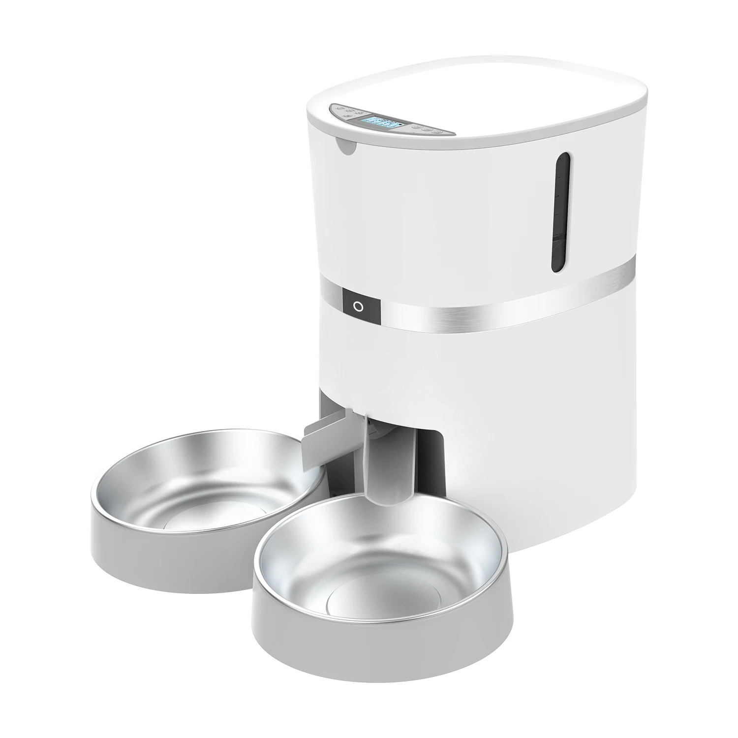 Pet Feeder  Two-Way Splitter and Double Bowls Automatic Feeder Food Dispenser for Cat with Automatic Feeder