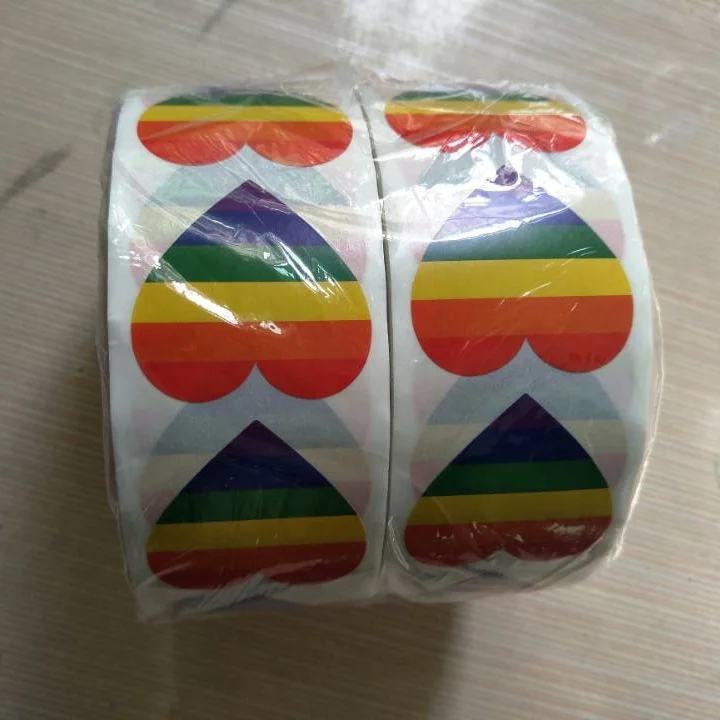 
Custom Stickers Printing Gay Pride Rainbow Heart Stickers 500 Pieces A Roll 