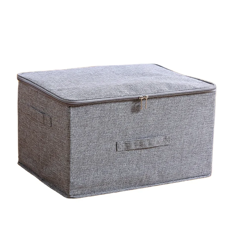 Hotselling Collapsible Linen Clothing Storage Box Cloth Covered Storage Boxes With Zipper And Handles