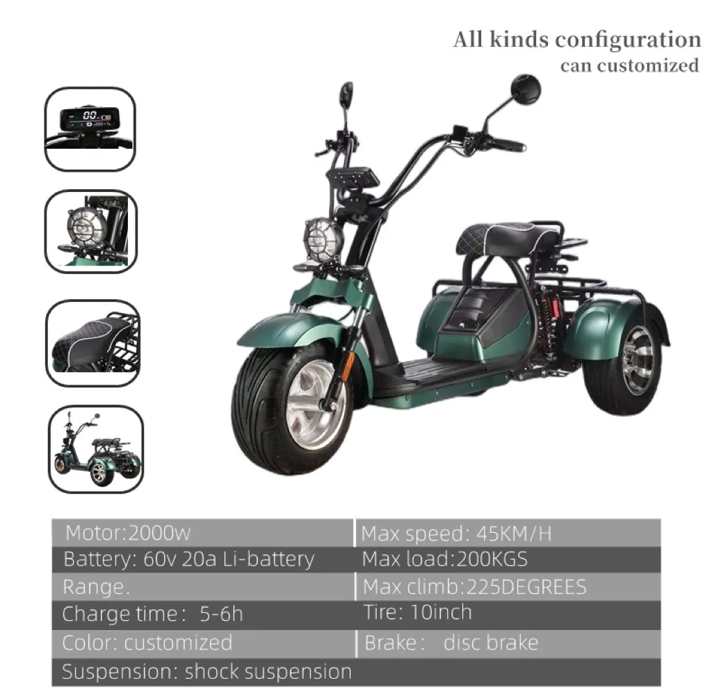 Electric Scooter Electric Tricycles for Adults Cargo Rickshaw with 3 Wheels Passenger Use Electric Motorcycle