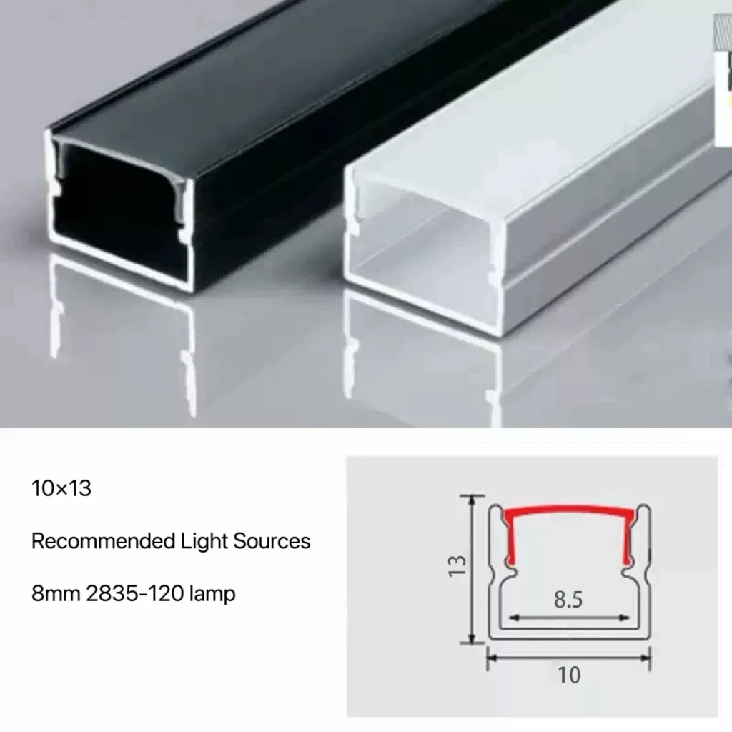 10*10 Extruded LED Aluminum Channel Square Recessed Aluminum Profile Diffuser Surface-mounted LED Strip Lights Aluminum Alloy