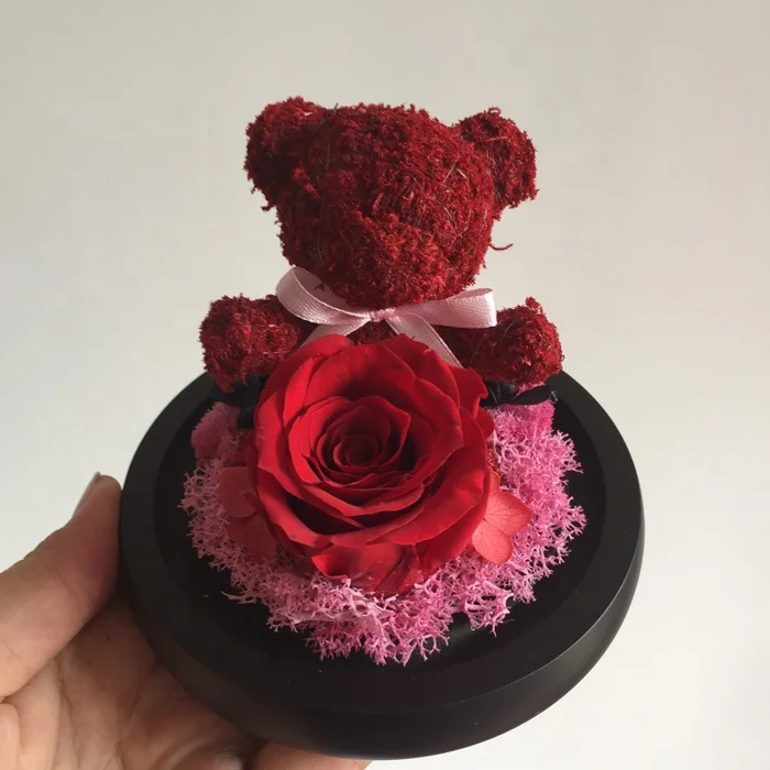 small  mini roses glass balls with natural preserved rose inside the rose bear in glass dome