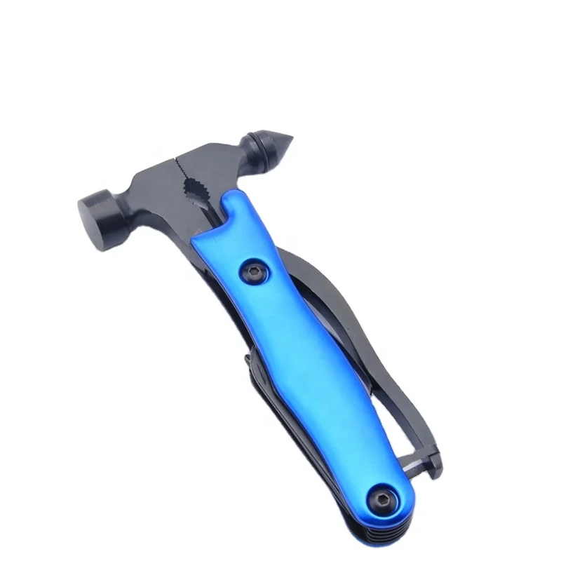 Aluminum handle black blades easy carry foldable multi purpose safety hammer survival glass breaker tool