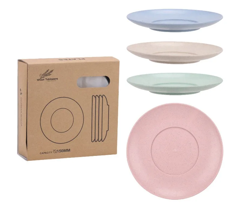 Cheap Round Reusable Eco Friendly Wheat Straw Fiber Plastic Party Dinner Dessert Snack Plate Dishes,Four bone spitting dishes
