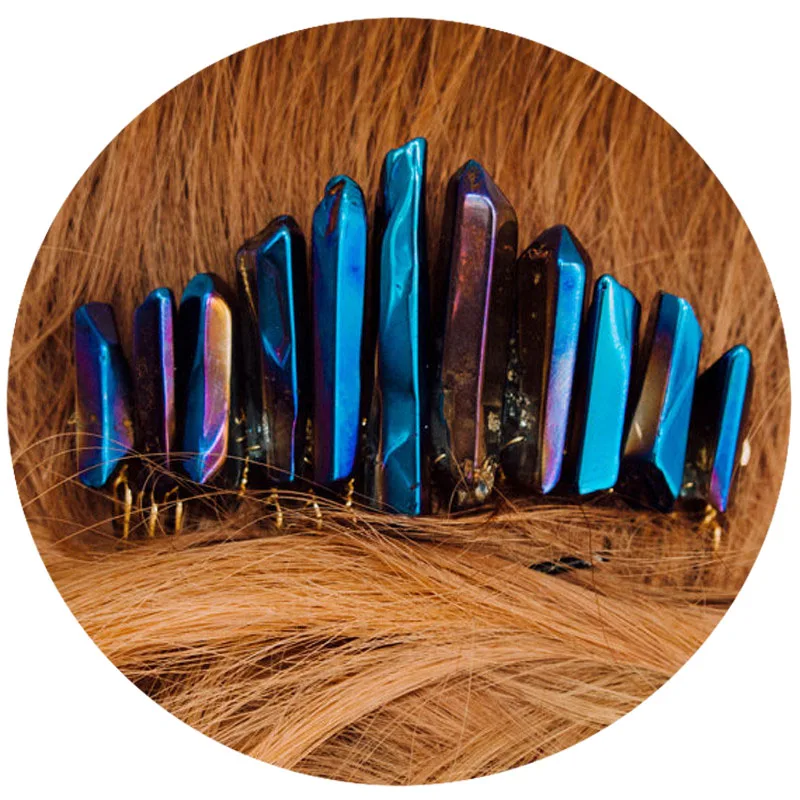 2022 Taoxi Wicca Quartz Crystal Mystic Hair Comb Crystal Headpiece Bohemian Headdress Boho Bridal, Wedding Hair Comb