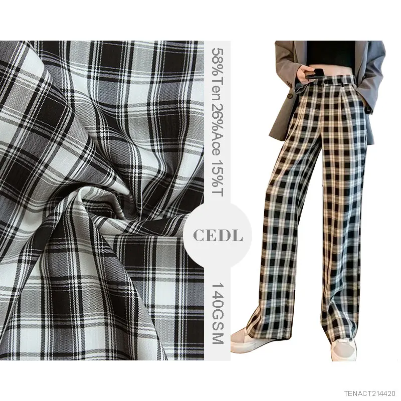 Super Cool Lyocell Acetate Polyester Blended Yarn Dyed Check Pants Fabric