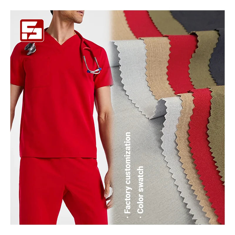 Factory customization 64% polyester 32% rayon 4% spandex fabric nurse scrubs fabric antibacterial fabric for medical uniform