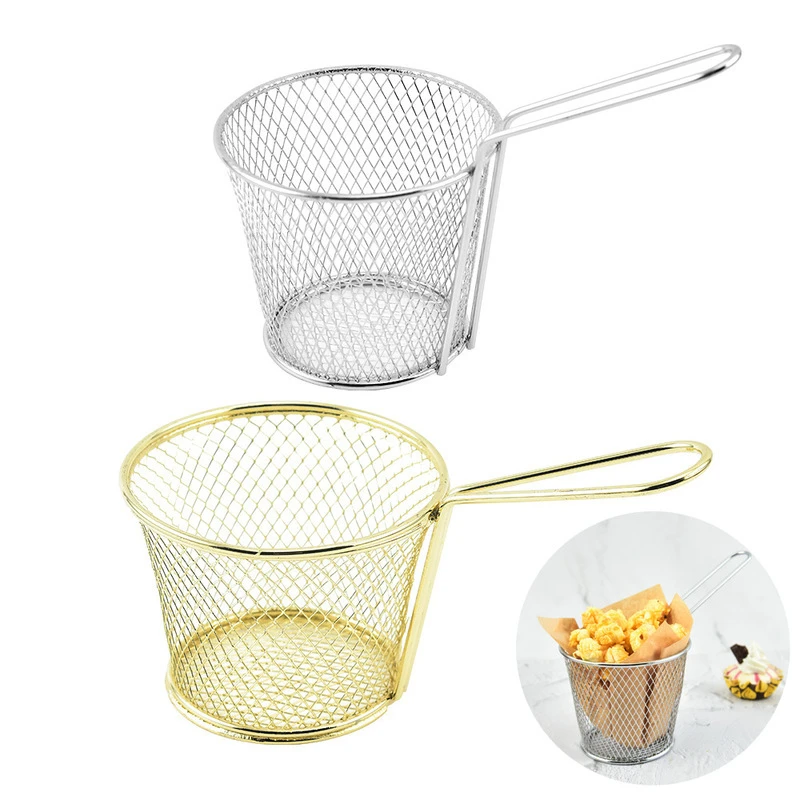 New Arrival Suitable for Food Presentation Tableware Stainless Steel Round Fried Food Filter Mini French Fries Basket