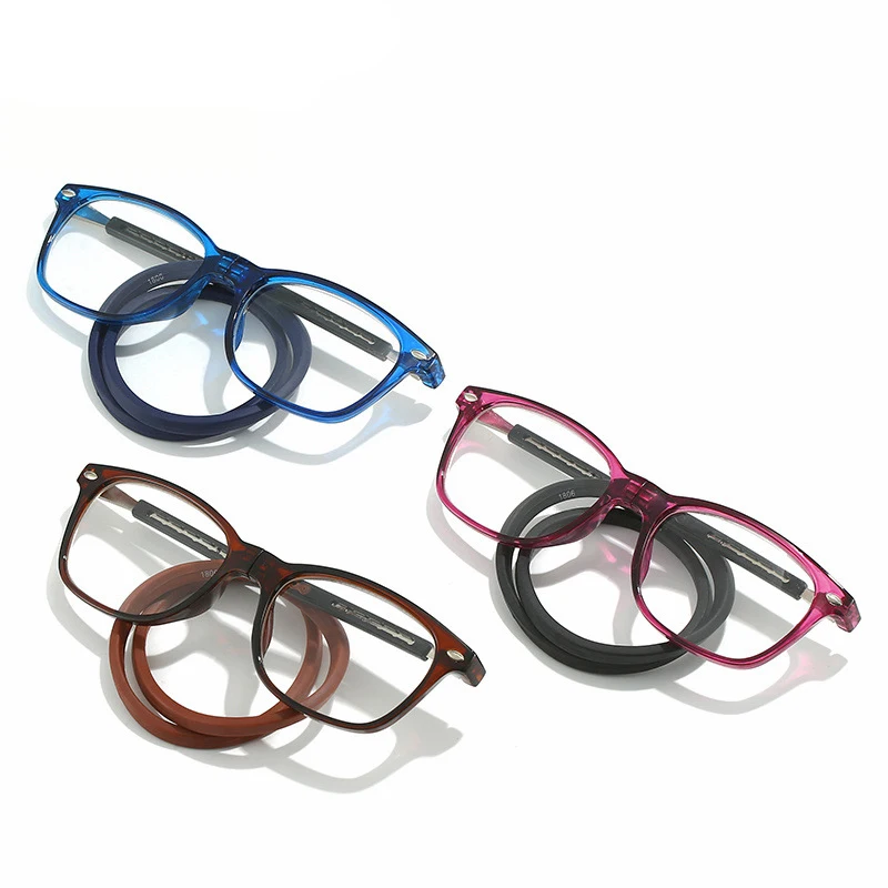 Portable Hang on neck Design Adjustable Silicon arms Reading Glasses