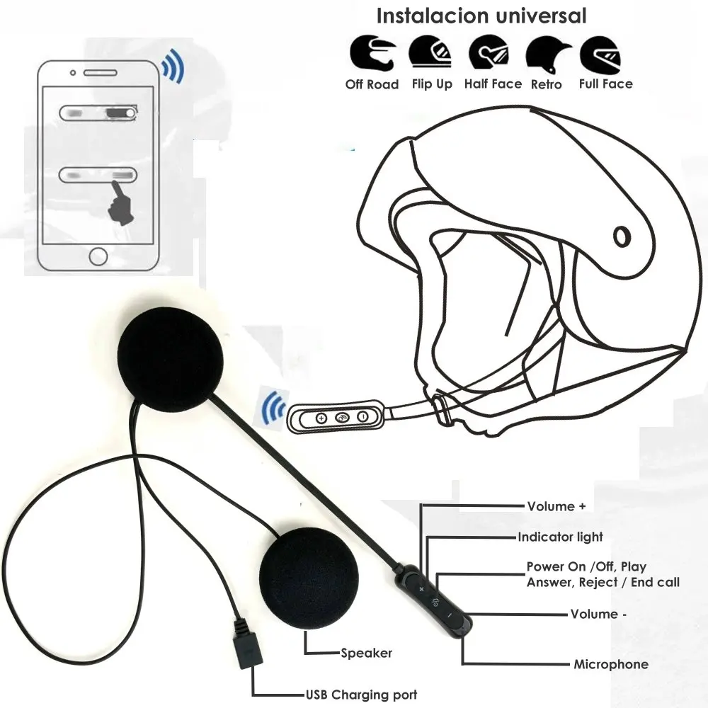  Bluetooth-гарнитура для шлема потоковой передачи музыки на мотоцикле и