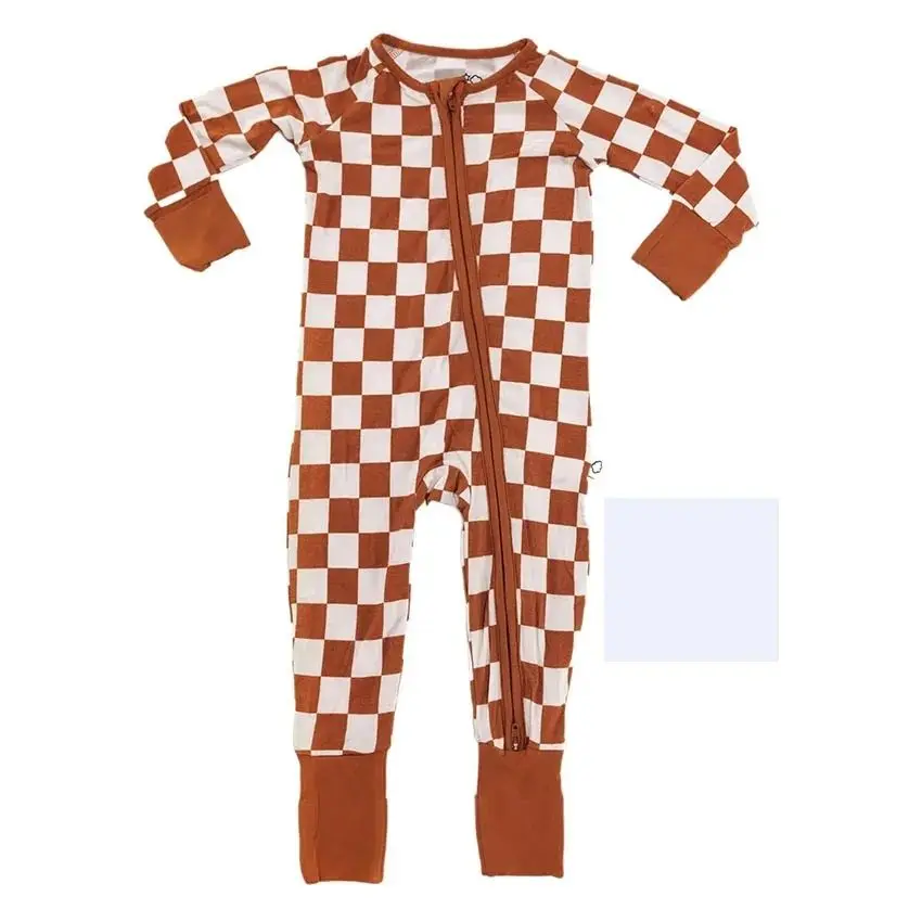 Babies and Toddlers Convertible Romper Checker Bamboo Zipper Footie Pajama