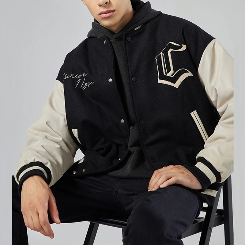 Fashion Custom Varsity Jacket Leather Sleeves Chenille Contrast Softshell Jacket Embroidery Baseball Jacket