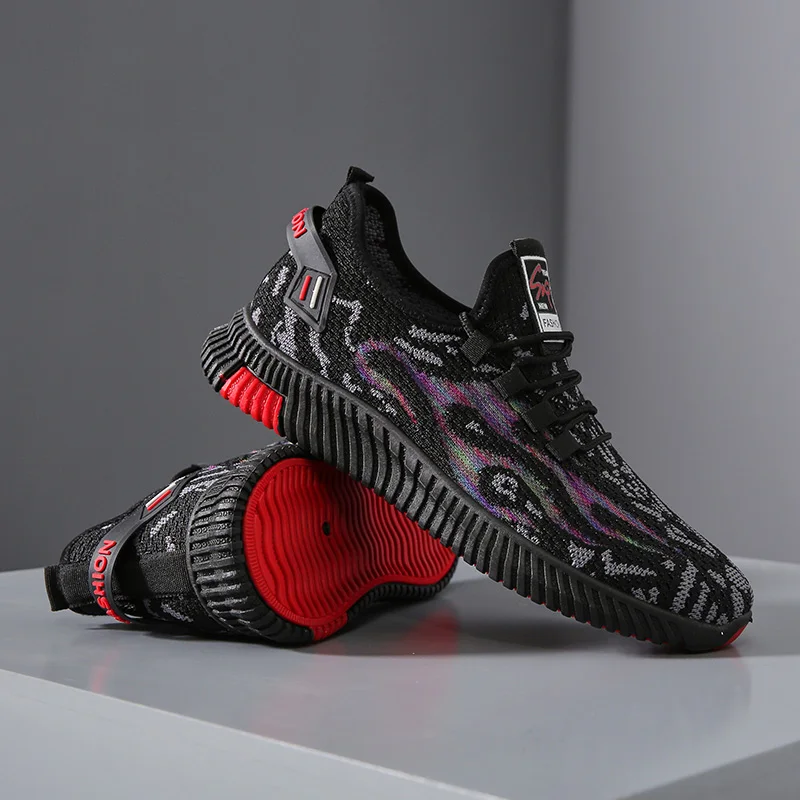 Chic Totem Upper Fly Knitting Athletic  Wholesale Sneakers Bulk Gym Casual Sport Shoes for Men