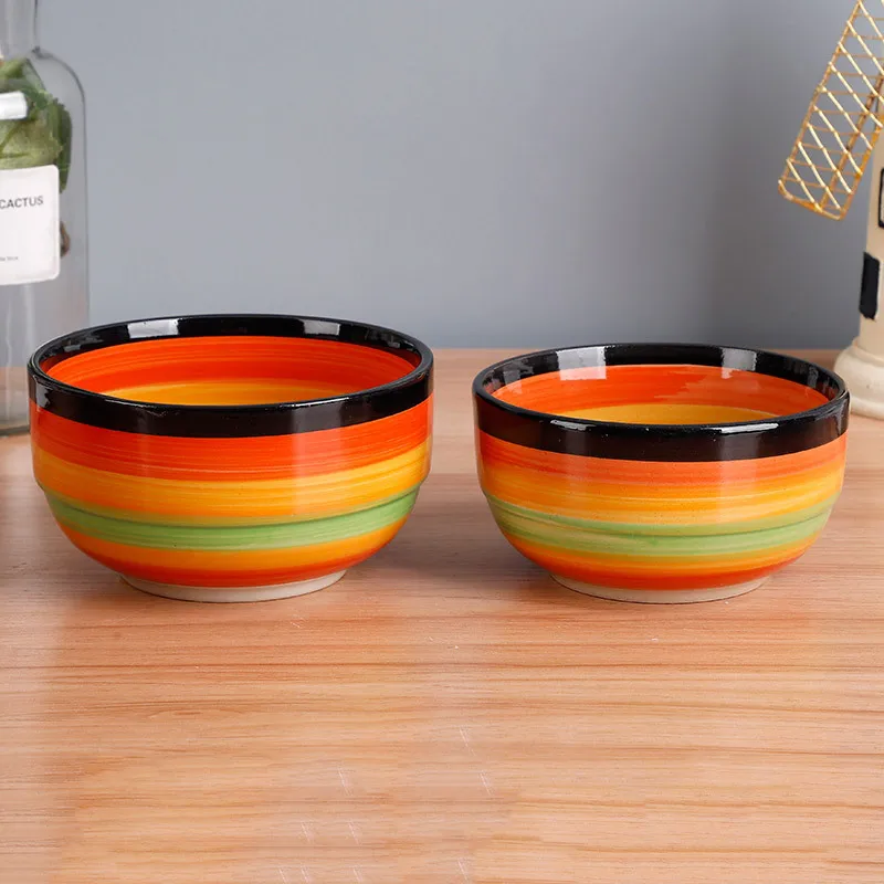 Wholesale custom hand painted hotel household porcelain rainbow round big small fruit ramen salad food bowl