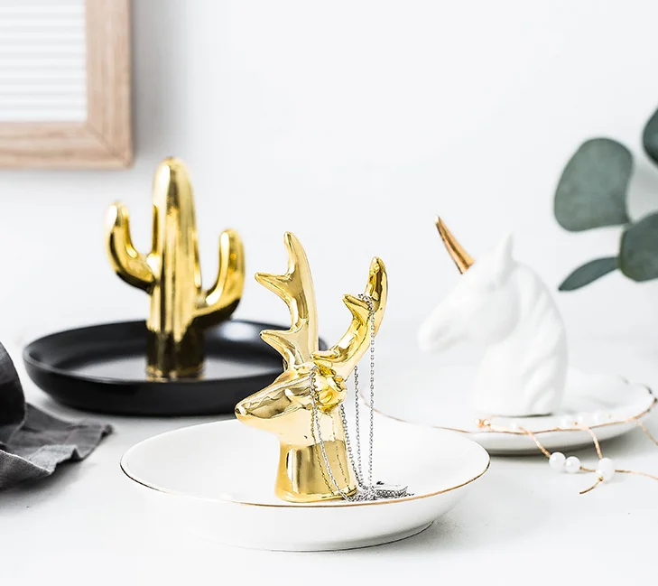 Ceramic Hedgehog Jewelry Box Gold Personalized Trinket Wedding Candy Box Home Decoration Dehua Hengfei