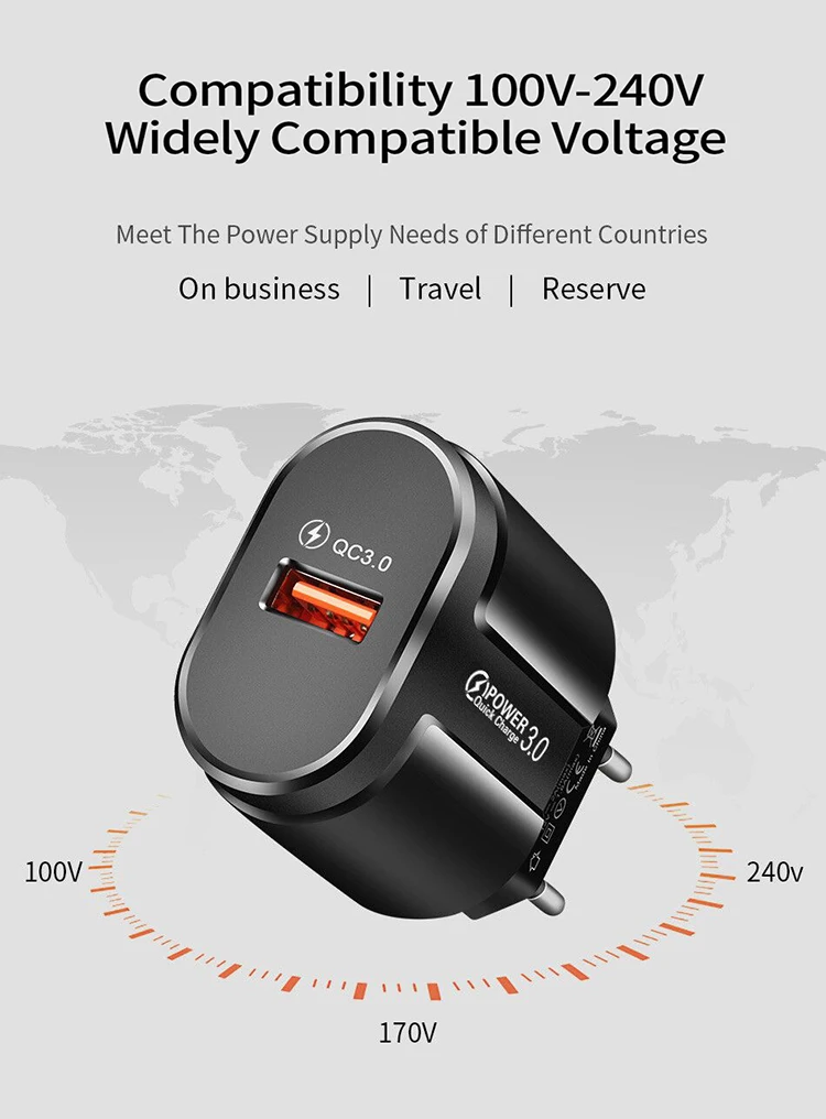 Портативное Сетевое зарядное устройство Quick Charge 3 0 US Plug 3A с одним USB портом