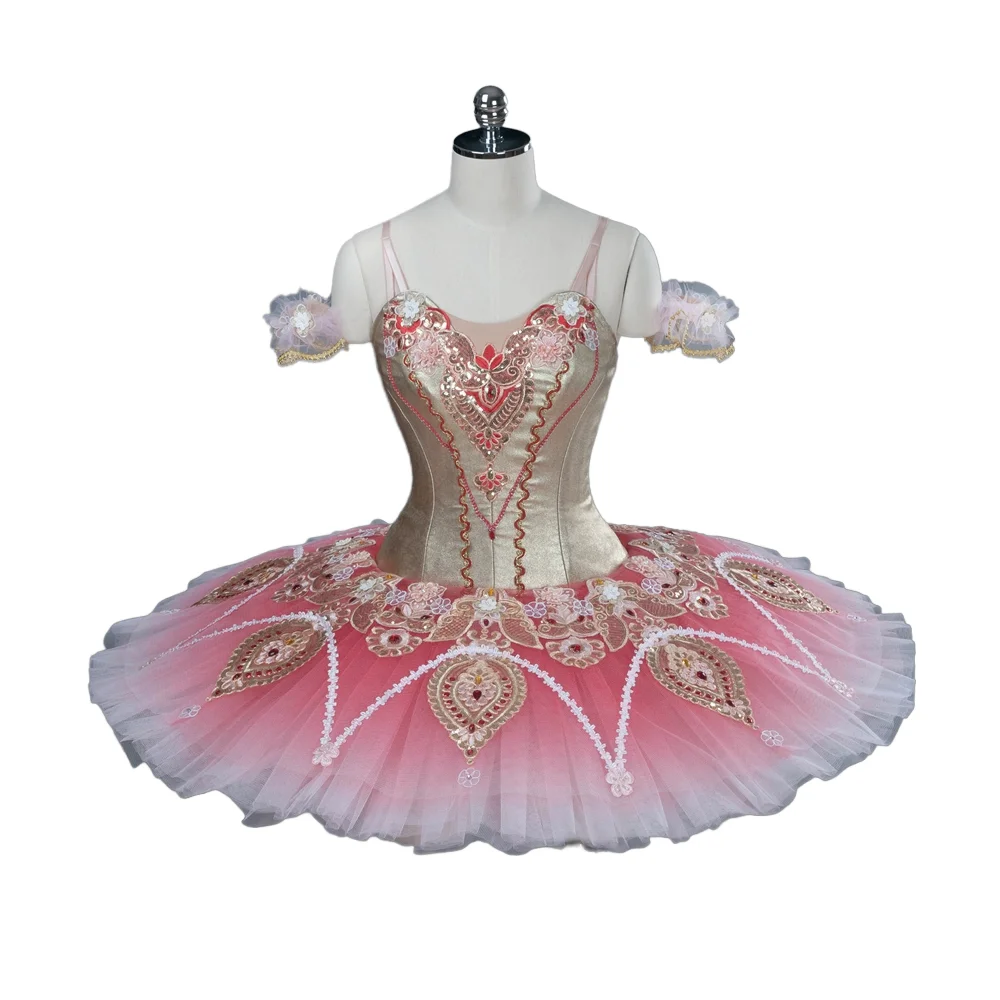 Professional Custom Ballet TUTU Champagne Gold Gradient Pink Gauze Skirt for Performance Competition Women Classic Ballet Dress