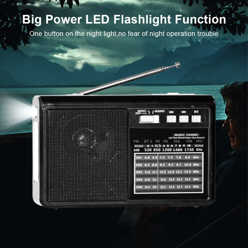 Top seller radio home AM FM SW portable radio with USB TF mp3 music player and LED light torch speaker