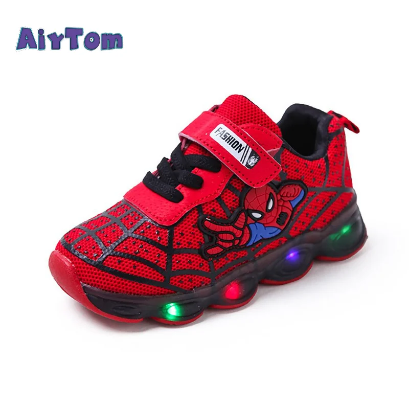 Popular Chinese Manufacturer Kids Sport Sneakers Spiderman Led Shoes Flashing Boy Girls Children Casual Shoes
