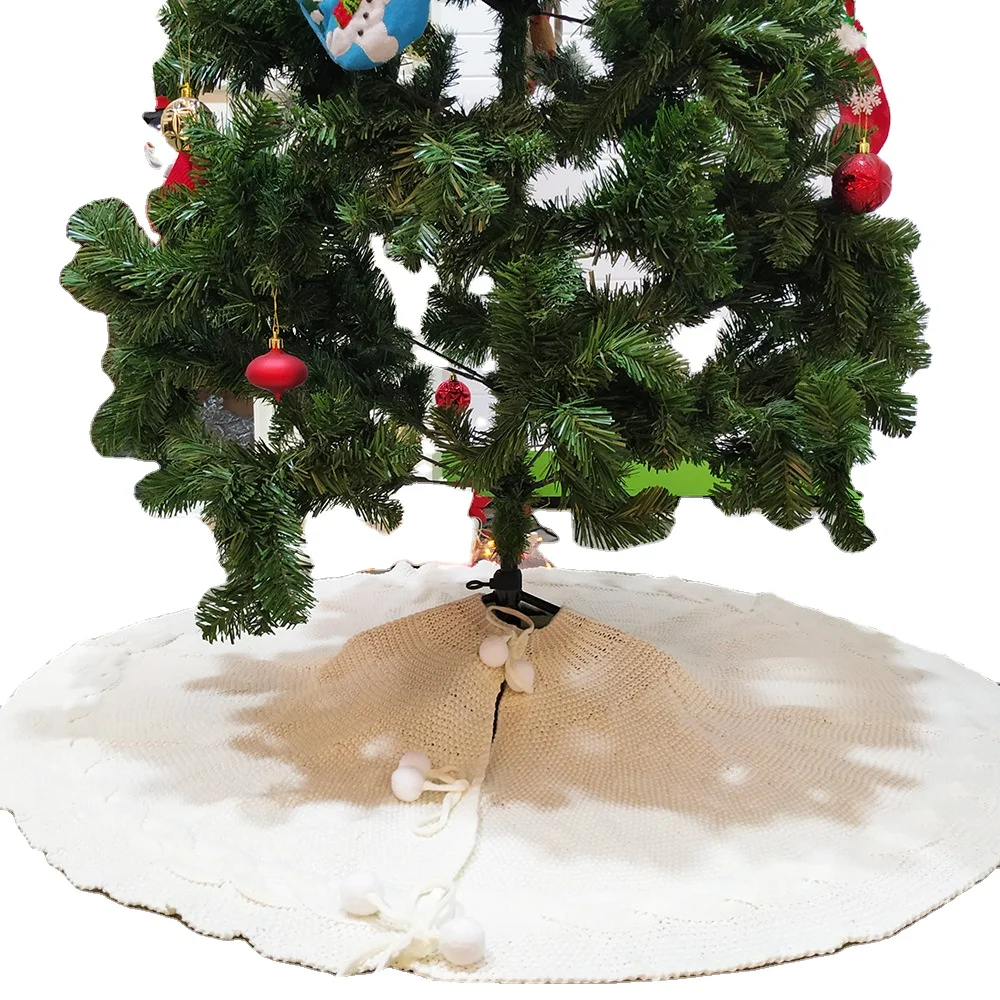 Red White Knitted Christmas Tree Skirt Collar Carpet Merry Christmas Decorations Home Holiday Knitting Xmas Tree Skirt New Year