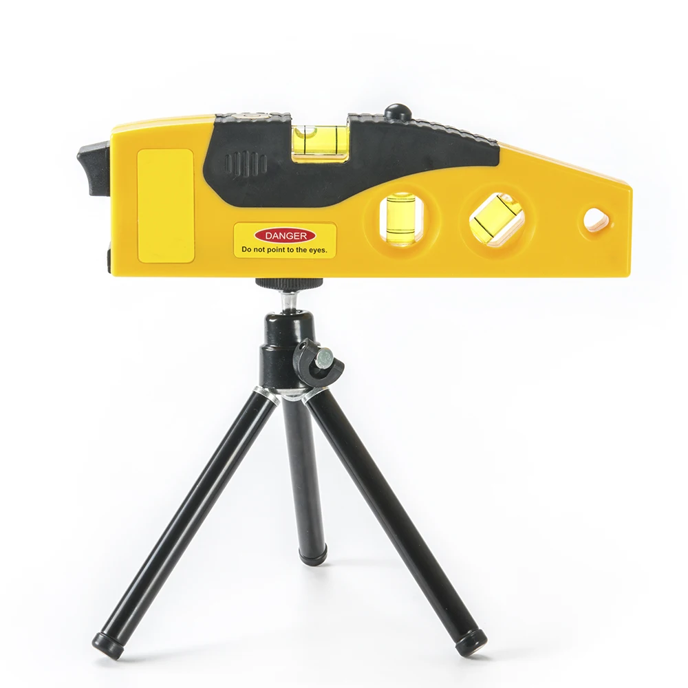 Plastic Level with Metal Tripod Stand 3 Bubble Vials LED Lights Cross Line Laser Spirit Bubble Level