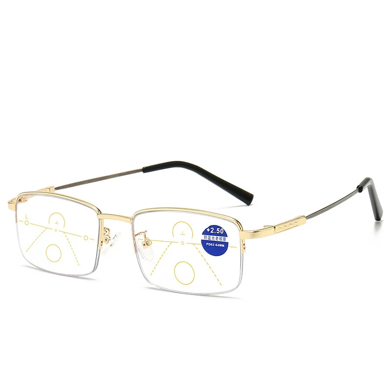 Multi-focus Reading Glasses Half-Frame Metal Memory Titanium Blue Light Blocking Progressive Reading Glasses