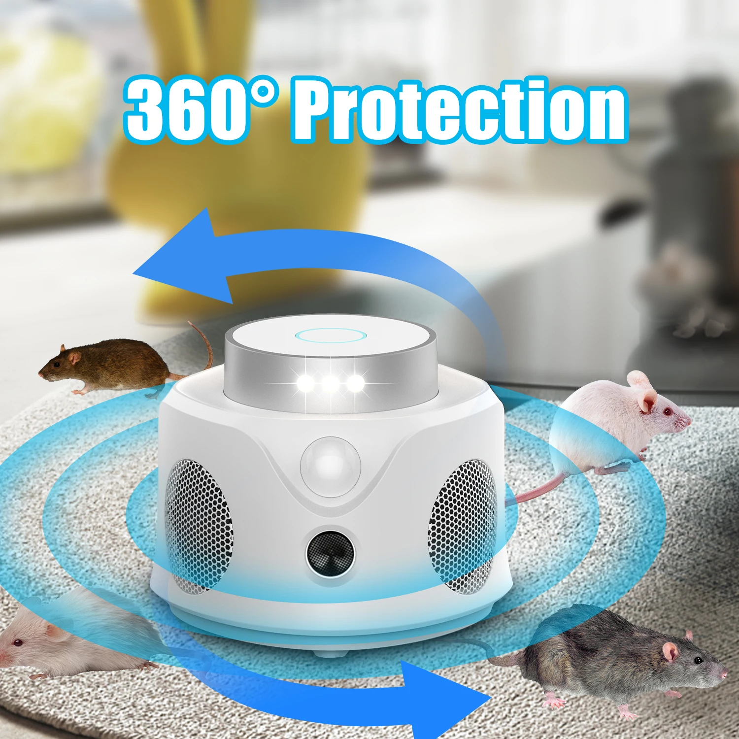 Устройства для защиты от грызунов 4 в 1 ультразвуковой 360 с 9 стробоскопами и пиром