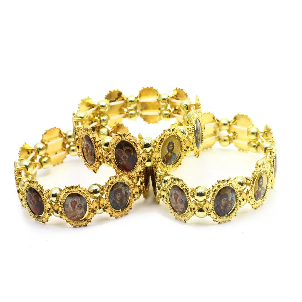 JC wholesale metal bracelet jewelry bracelet gold alloy beaded applique portrait hand jewelry elastic bracelet