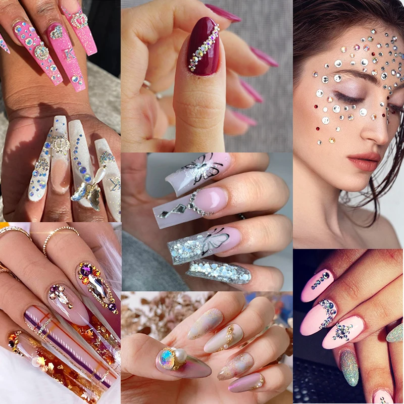 12 Grids Rhinestones Nail Art Decorations Flat-back AB Colors Crystals 3D DIY Tips Shiny Nail Gems Mixed Size Glass Stone