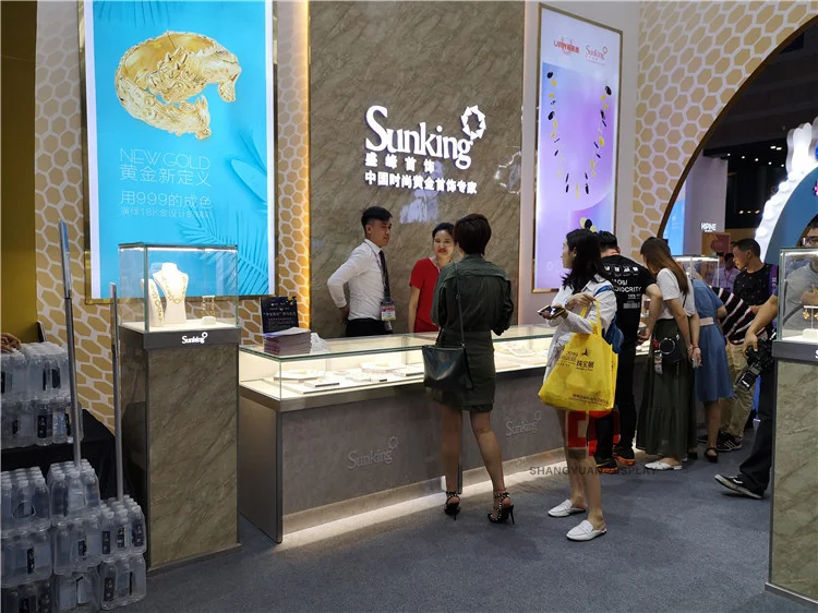 Gold Jewelry Cabinet Jewelry Show Glass Display Cabinet Customization Stone Texture High End Jewelry Showcase