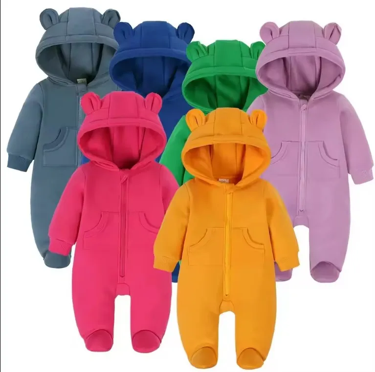 Brand Winter Thicker Animal Romper New Design Newborn Bear Cotton Fleece Hooded Romper Jumpsuit for Baby