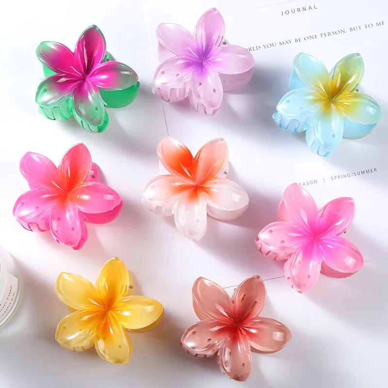 Bestseller Candy Color Flower Hair Claw Clips Hawaii Summer Beach Vacation Plumeria Hair Accessories For Women