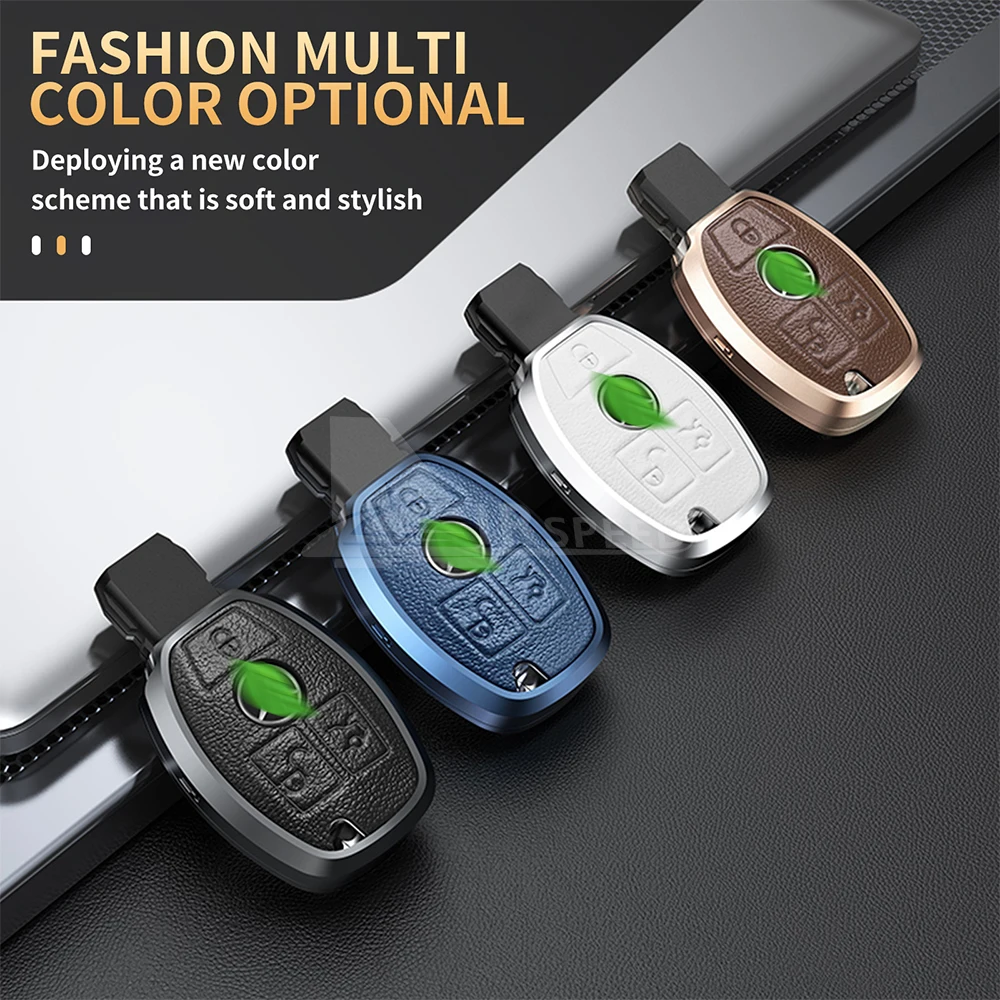 Metal Remote Key Case with Keychain for Mercedes Benz CLA GLC GLA GLK W203 Alloy Leather Car Key Cover Fob Protective