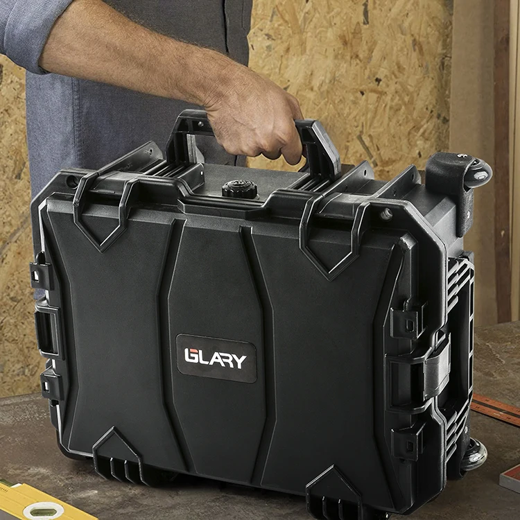 GLARY trolley protective tool case with wheels waterproof hard plastic tool storage case box rolling travel power tool case box